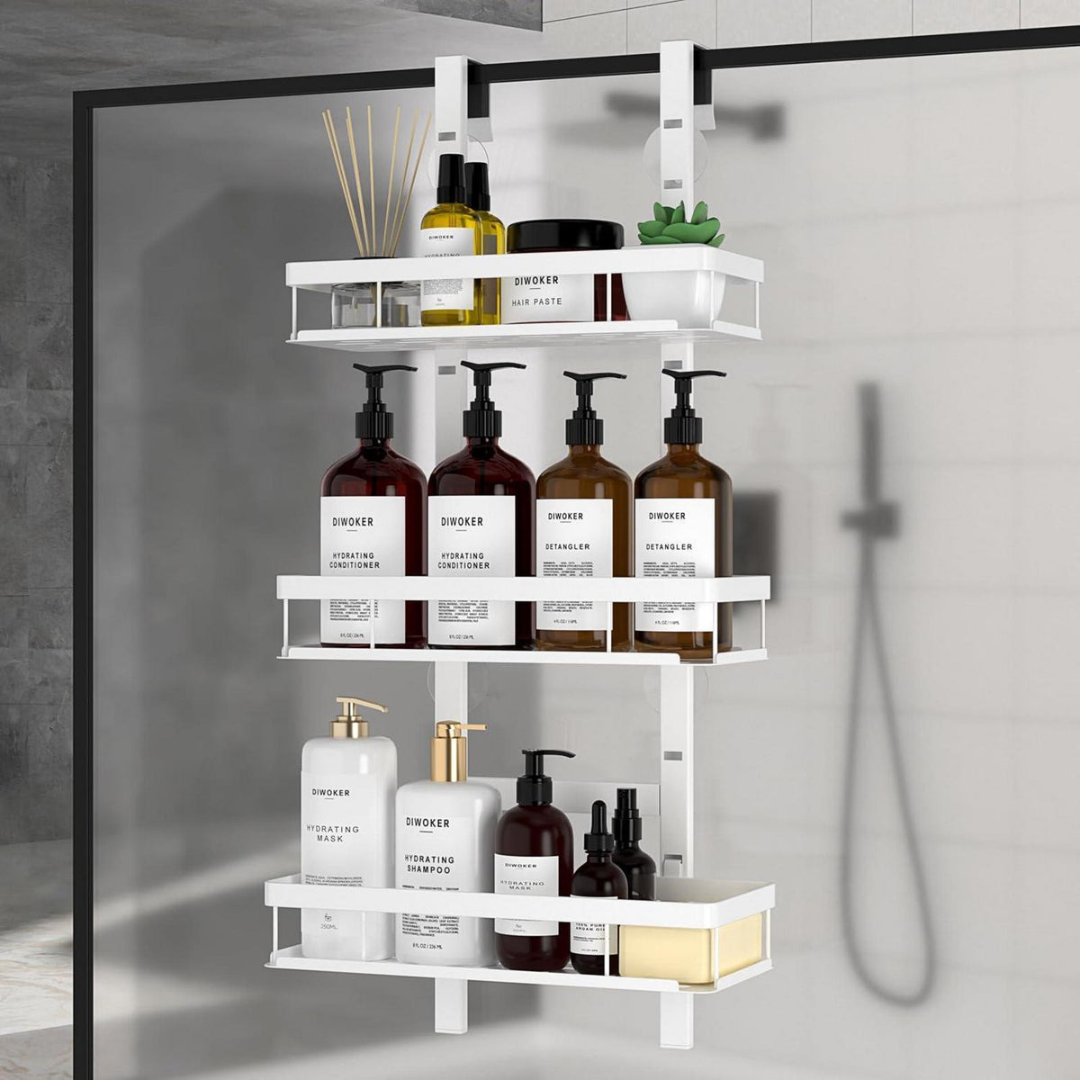Hängende Duschablage 3-fach Weiß – Bohrlos & Verstellbar