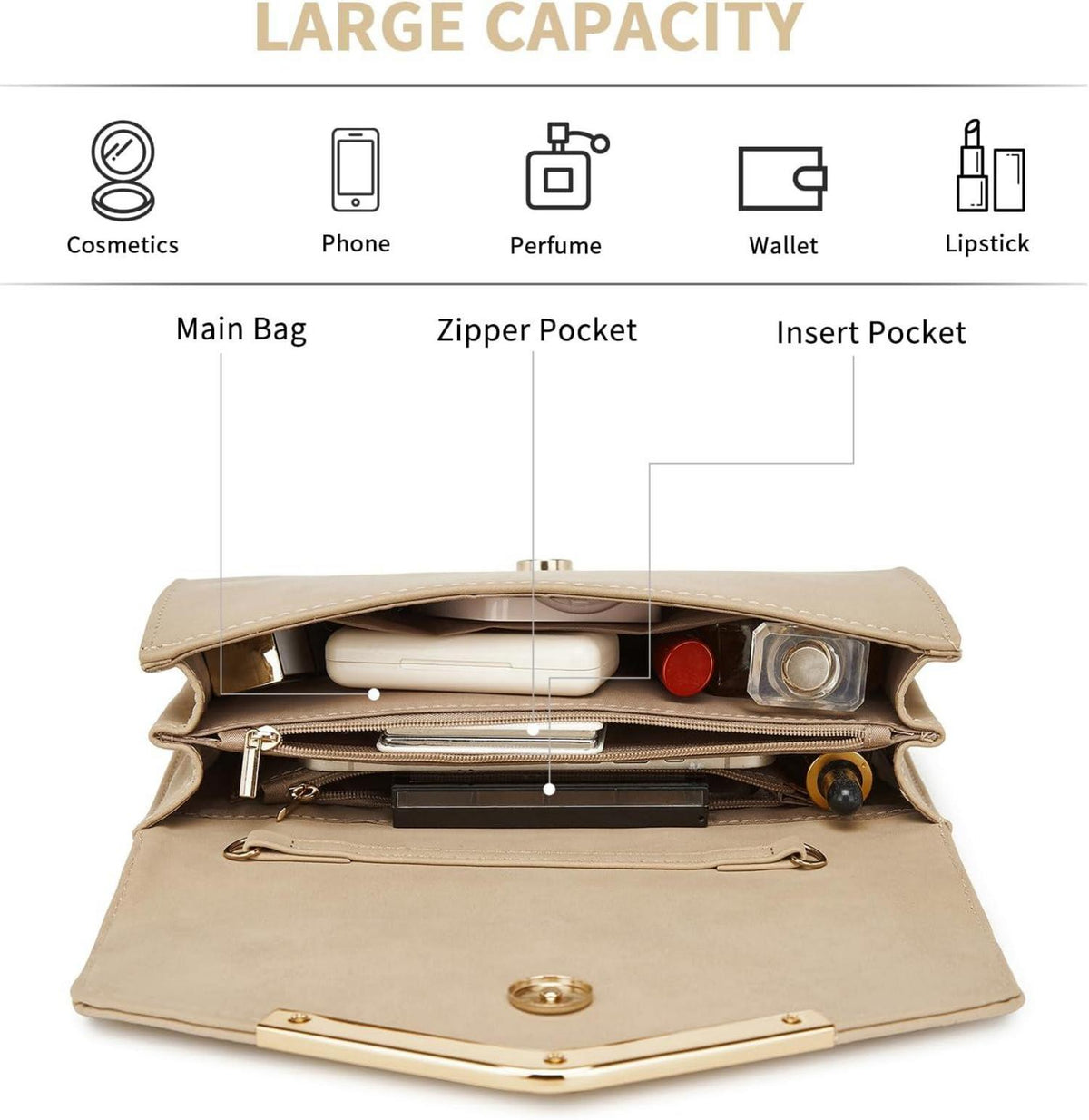 Damen Umschlag Clutch Elegant Abendtasche Kette Hochzeit Party Prom