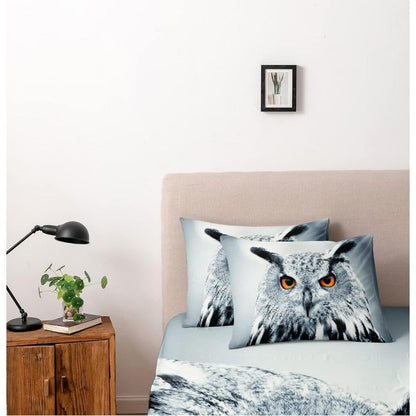 Bettwäsche Set Eule Motiv 135x200cm - 4-teilig, Mikrofaser