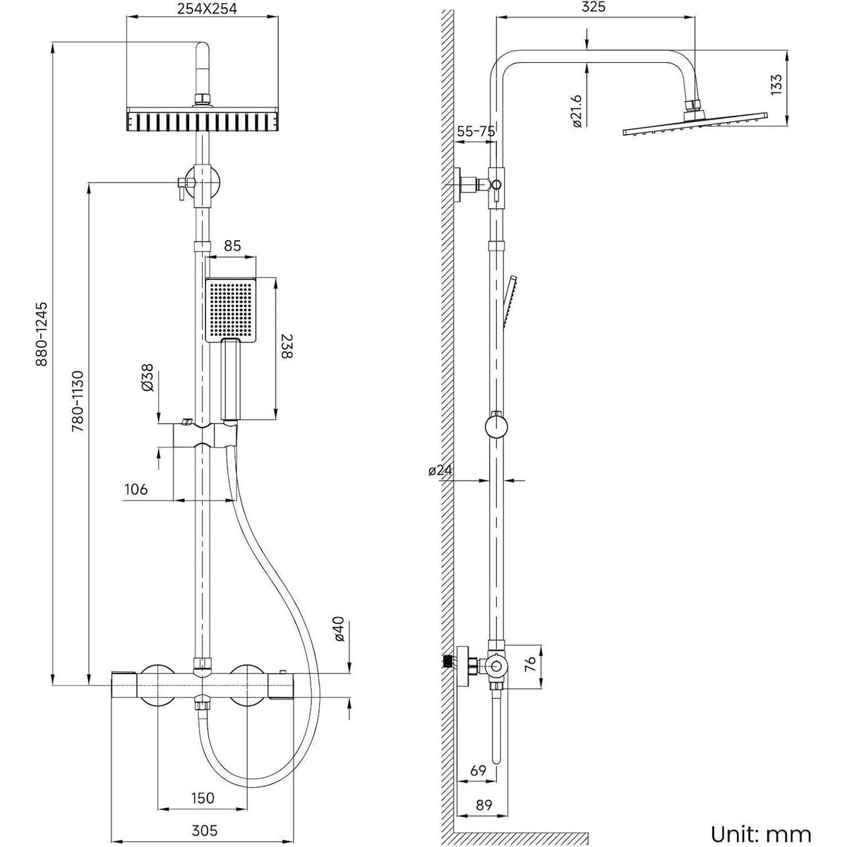 Thermostat-Duschsystem mit Regendusche & Verbrühschutz