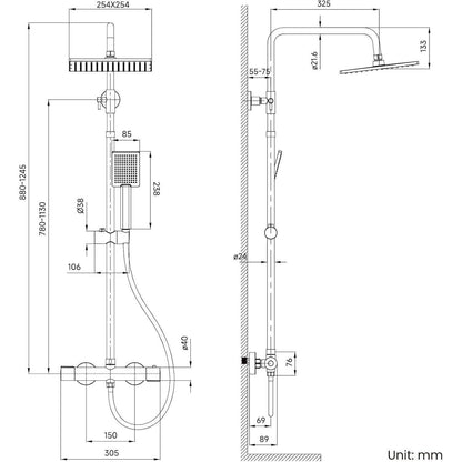 Thermostat-Duschsystem mit Regendusche & Verbrühschutz