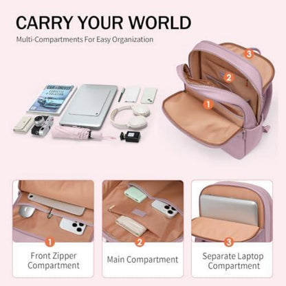 Laptop Rucksack Damen 15.6 Zoll Rosa Lila – Casual Daypack für Arbeit & Reisen