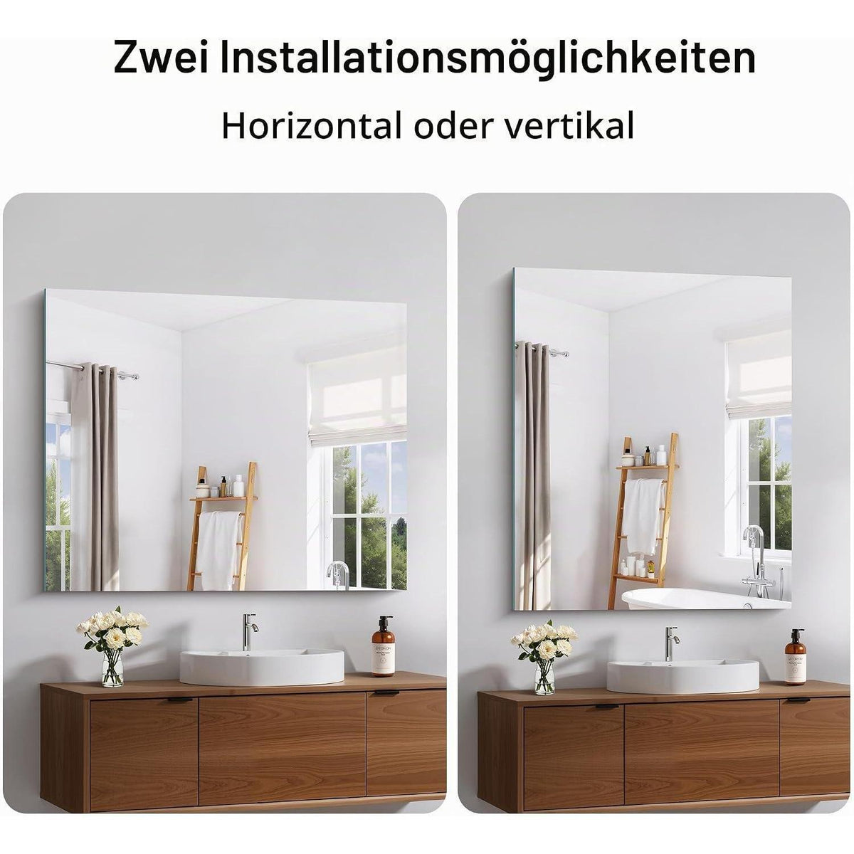Rahmenloser Wandspiegel 90x75 cm – Badezimmer Spiegel mit Explosionsschutz