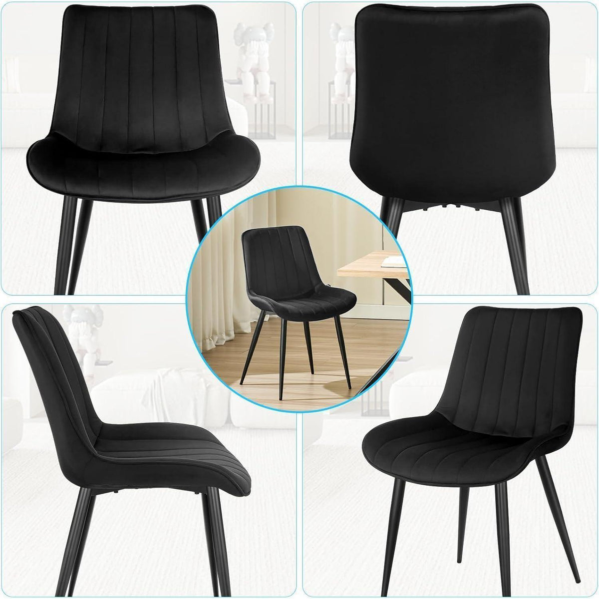 Samt Esszimmerstühle 6er Set mit Metallbeinen Schwarz