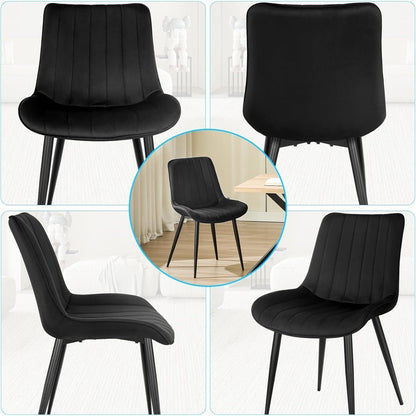 Samt Esszimmerstühle 6er Set mit Metallbeinen Schwarz