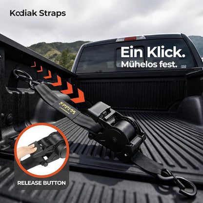 Spanngurte Automatik 3m mit S-Haken – 4er Set Schwarz