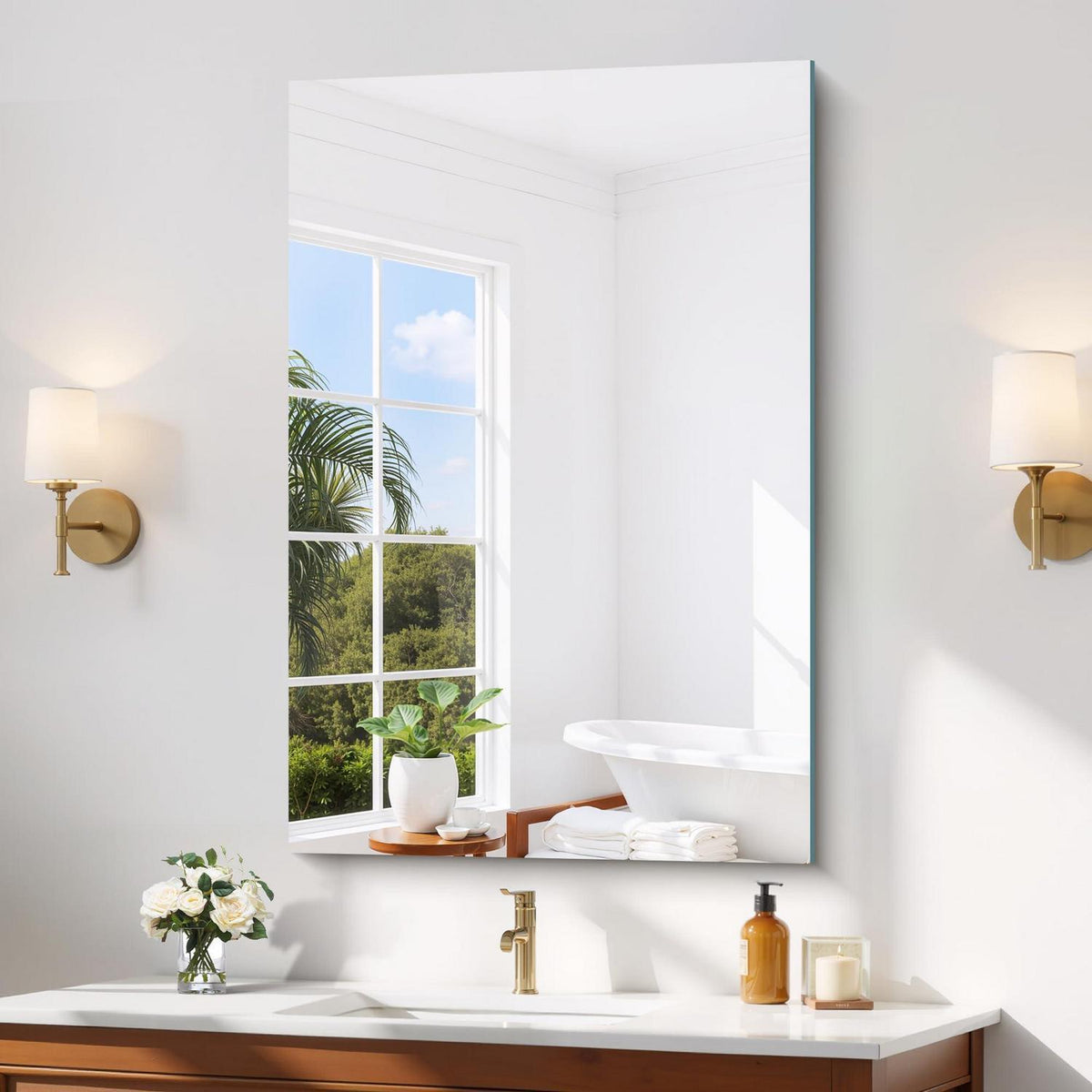 Rahmenloser Wandspiegel 90x60 cm – Badezimmer Spiegel mit Explosionsschutz