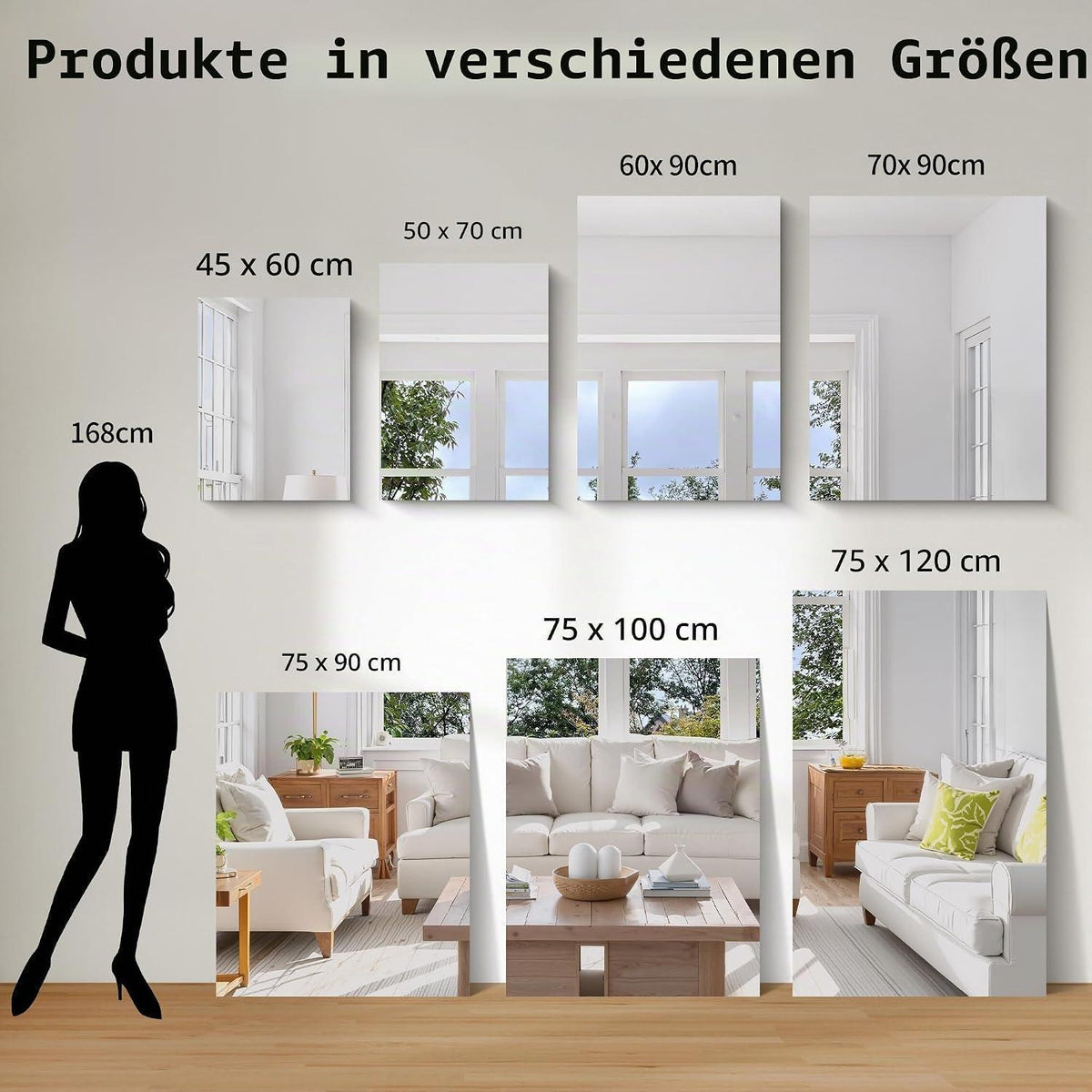 Rahmenloser Wandspiegel 90x60 cm – Badezimmer Spiegel mit Explosionsschutz