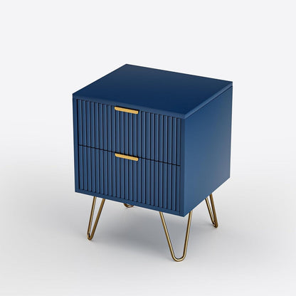 Moderner Nachttisch Blau-Gold mit 2 Schubladen