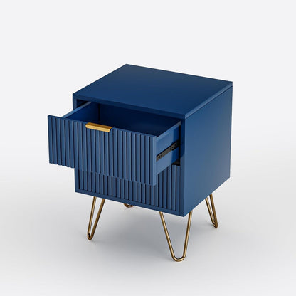 Moderner Nachttisch Blau-Gold mit 2 Schubladen