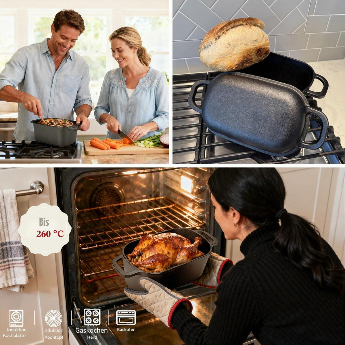 Gusseisen Brotbacktopf Set mit Gärkorb & Dutch Oven