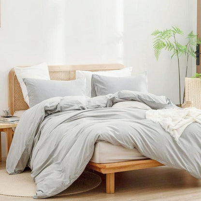 Bettwäsche-Set Baumwolle Grau 220x240cm, 3-teilig