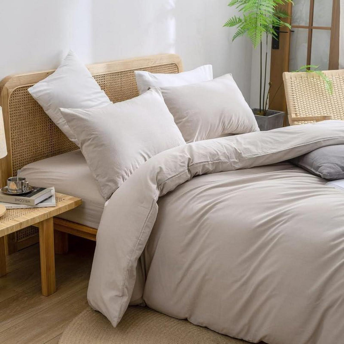 Bettwäsche-Set 135x200 Baumwolle Leinen Taupe 2-teilig