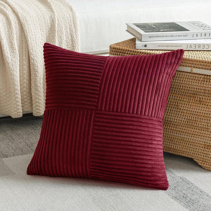 Cord Kissenbezug 2er Set, Kreuz Streifen, Burgund 45x45 cm
