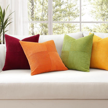 Cord Kissenbezug 2er Set, Kreuz Streifen, Burgund 45x45 cm
