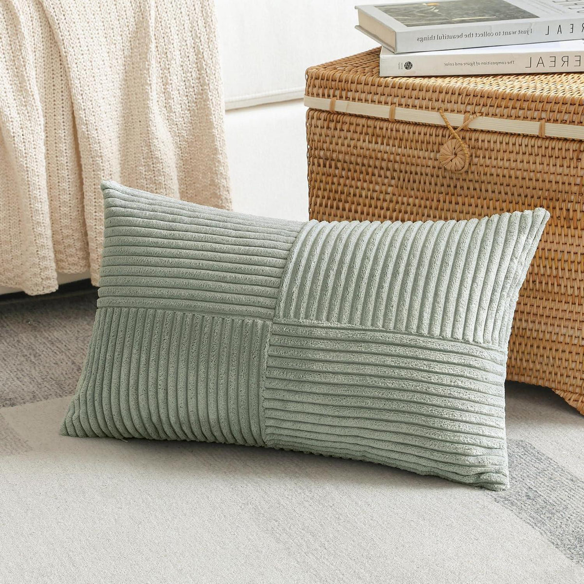Cord Kissenbezug 40x60 cm, Hellgrau, 2er Set, Streifenmuster