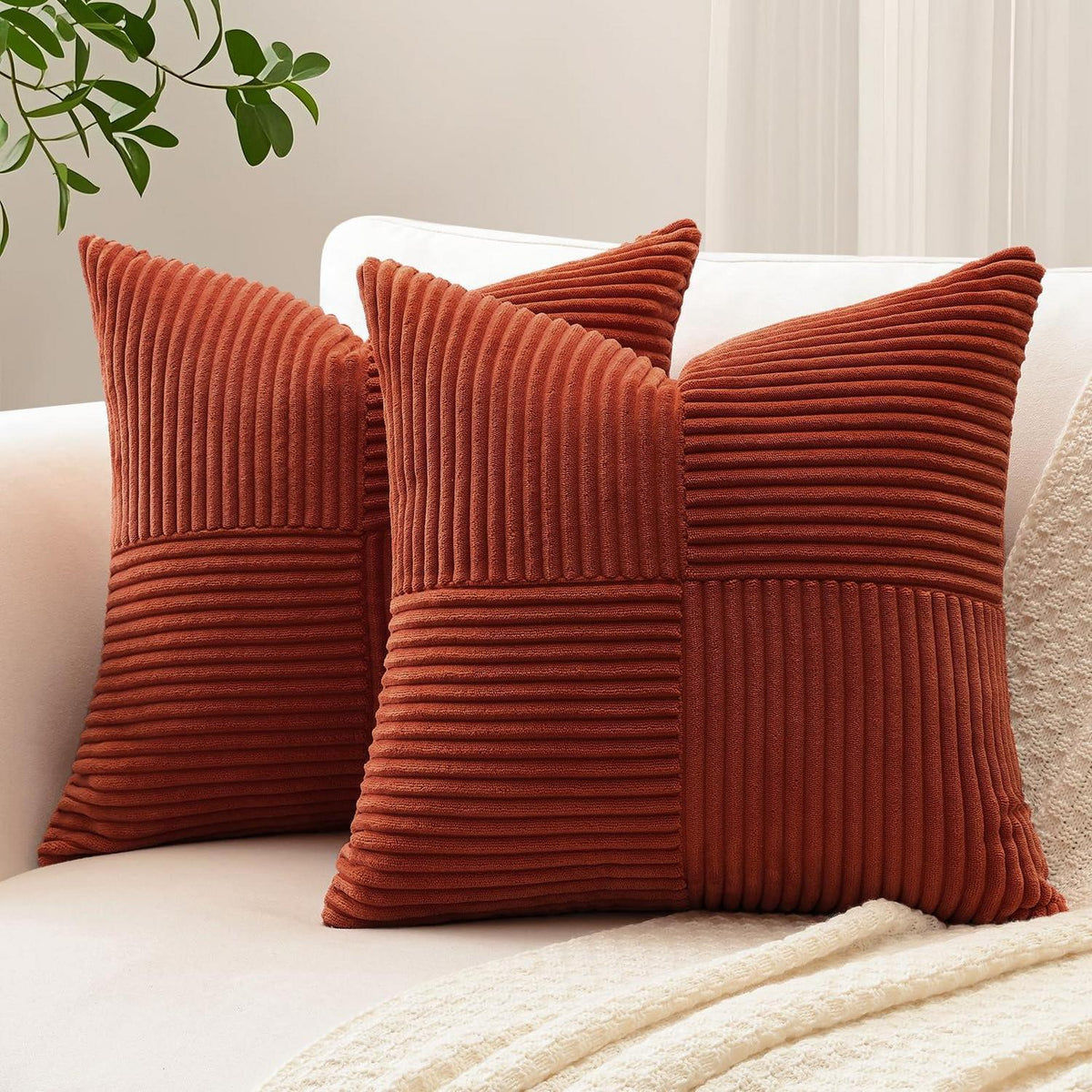 Cord Kissenbezug 50x50 cm Dunkelrost - 2er Set gestreift