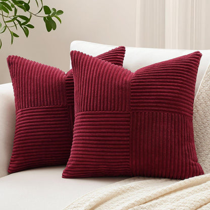 2x Cord Kissenbezug gestreift, 50x50cm, Burgund