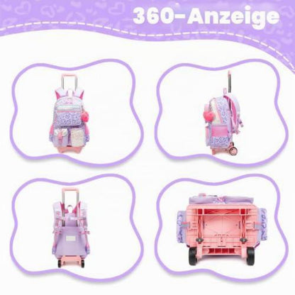 Schulranzen mit Rollen für Mädchen – Lila Herz Trolley Rucksack