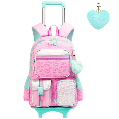 Schulranzen mit Rollen für Mädchen – Rosa Herz Trolley Rucksack