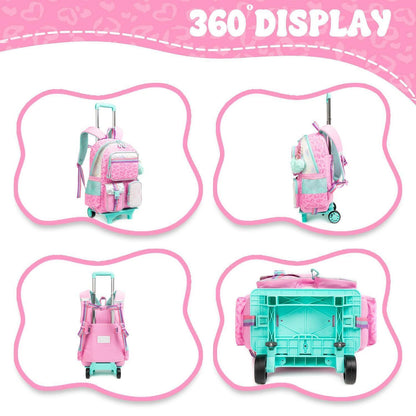Schulranzen mit Rollen für Mädchen – Rosa Herz Trolley Rucksack