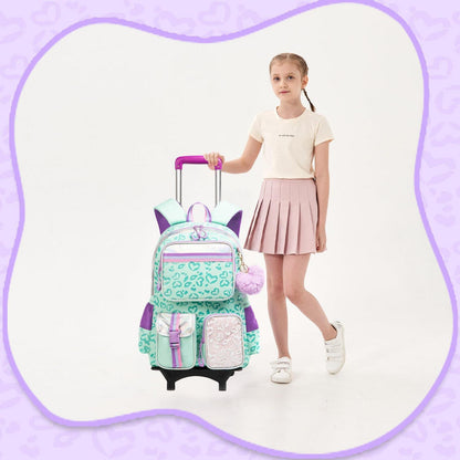 Kinder Trolley Rucksack mit Rollen – Grüner Schulrucksack für Mädchen