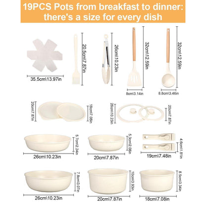 19-tlg. Topfset Keramik Induktion Beige – Antihaft & Pflegeleicht