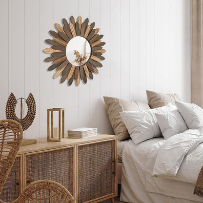 Rustikaler Wandspiegel Holz Sonnenschliff Boho 53 cm
