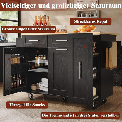 Klappbarer Küchenwagen mit Schubladen & Rollen – Schwarz