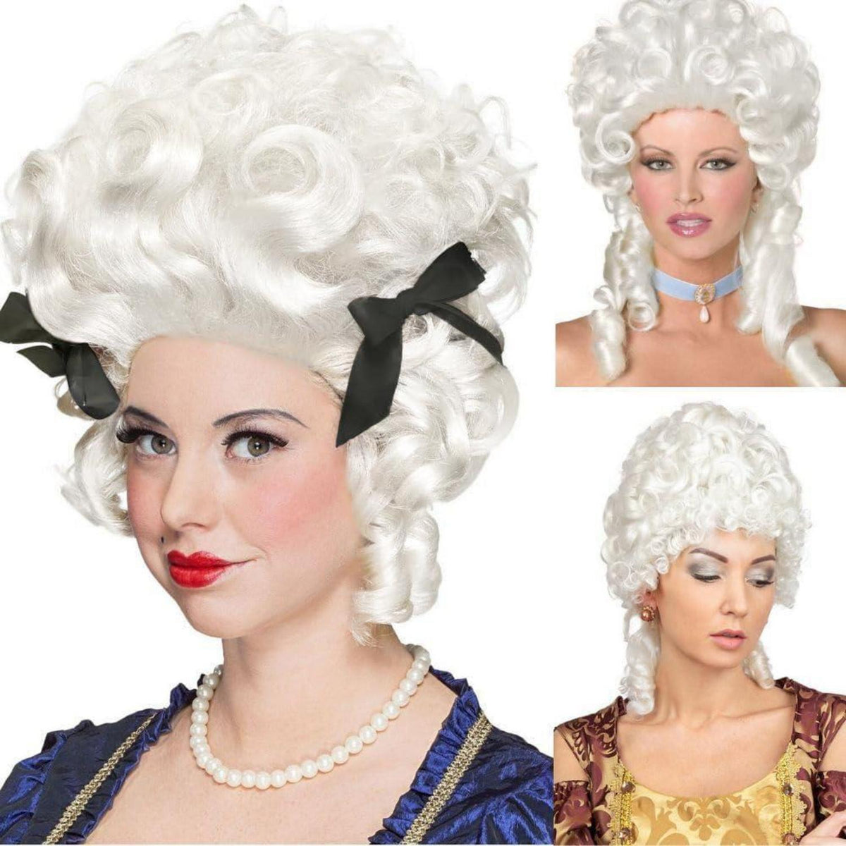 Weiße Barock Perücke 18. Jahrhundert – Lockige Damen Perücke für Cosplay