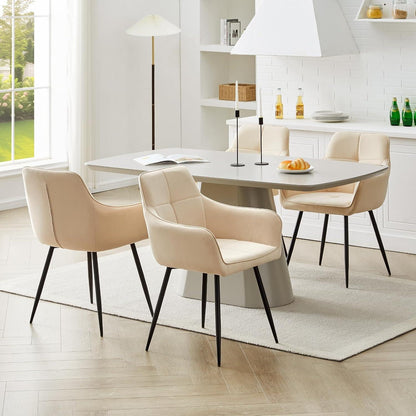 Beige Samt Esszimmerstühle 2er Set mit Armlehne