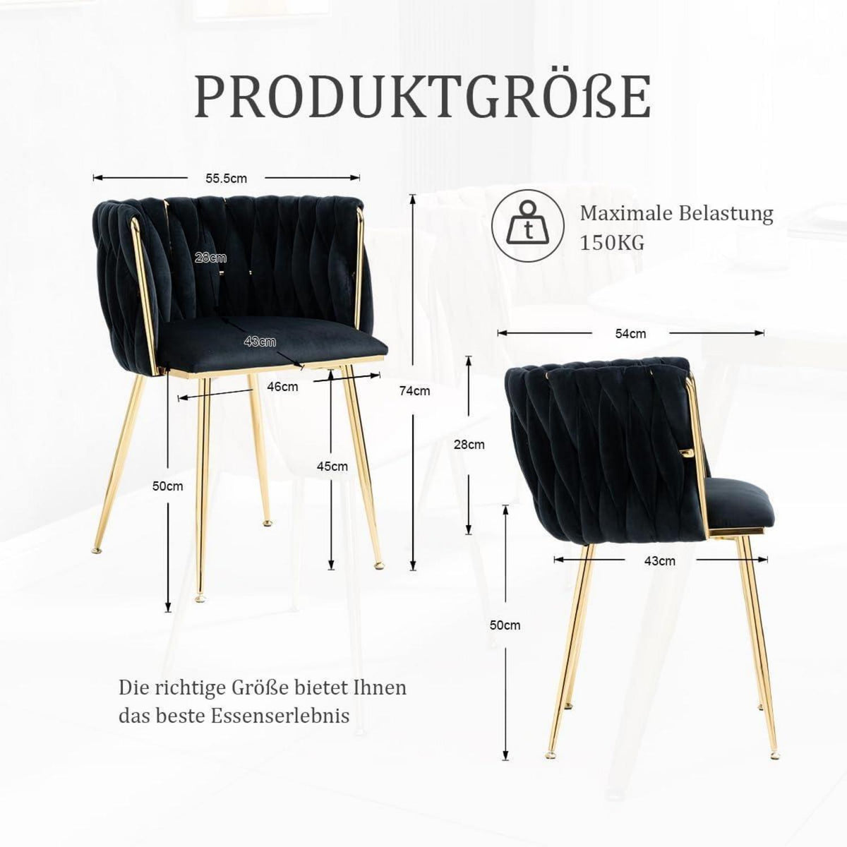 Samt Esszimmerstühle 2er Set mit goldenen Beinen