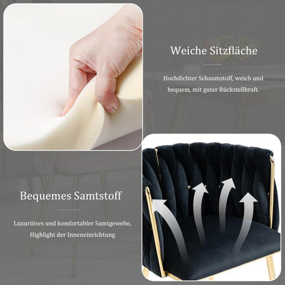 Samt Esszimmerstühle 2er Set mit goldenen Beinen