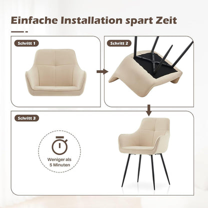 Beige Samt Esszimmerstühle 4er-Set mit Armlehnen