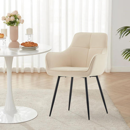 Esszimmerstühle 6er-Set Beige Samt mit Armlehne & Metallgestell