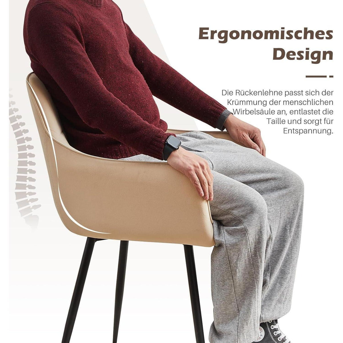 Esszimmerstühle 6er-Set Beige Samt mit Armlehne & Metallgestell