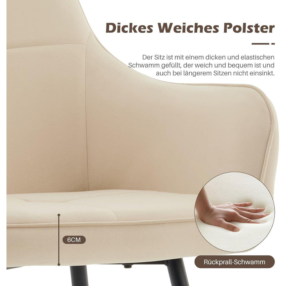 Esszimmerstühle 6er-Set Beige Samt mit Armlehne & Metallgestell