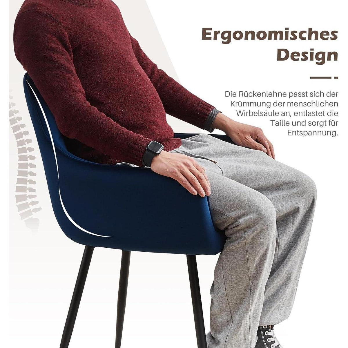 Esszimmerstühle 2er Set Blau Samt mit Armlehne