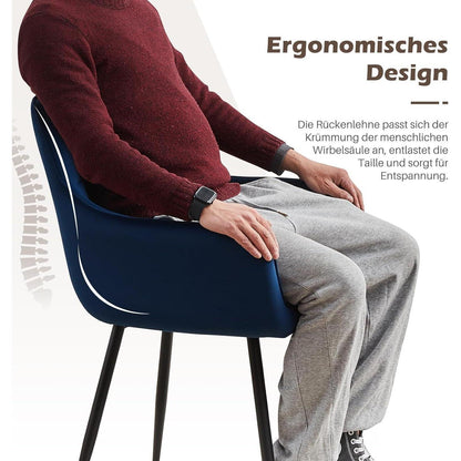 Esszimmerstühle 2er Set Blau Samt mit Armlehne