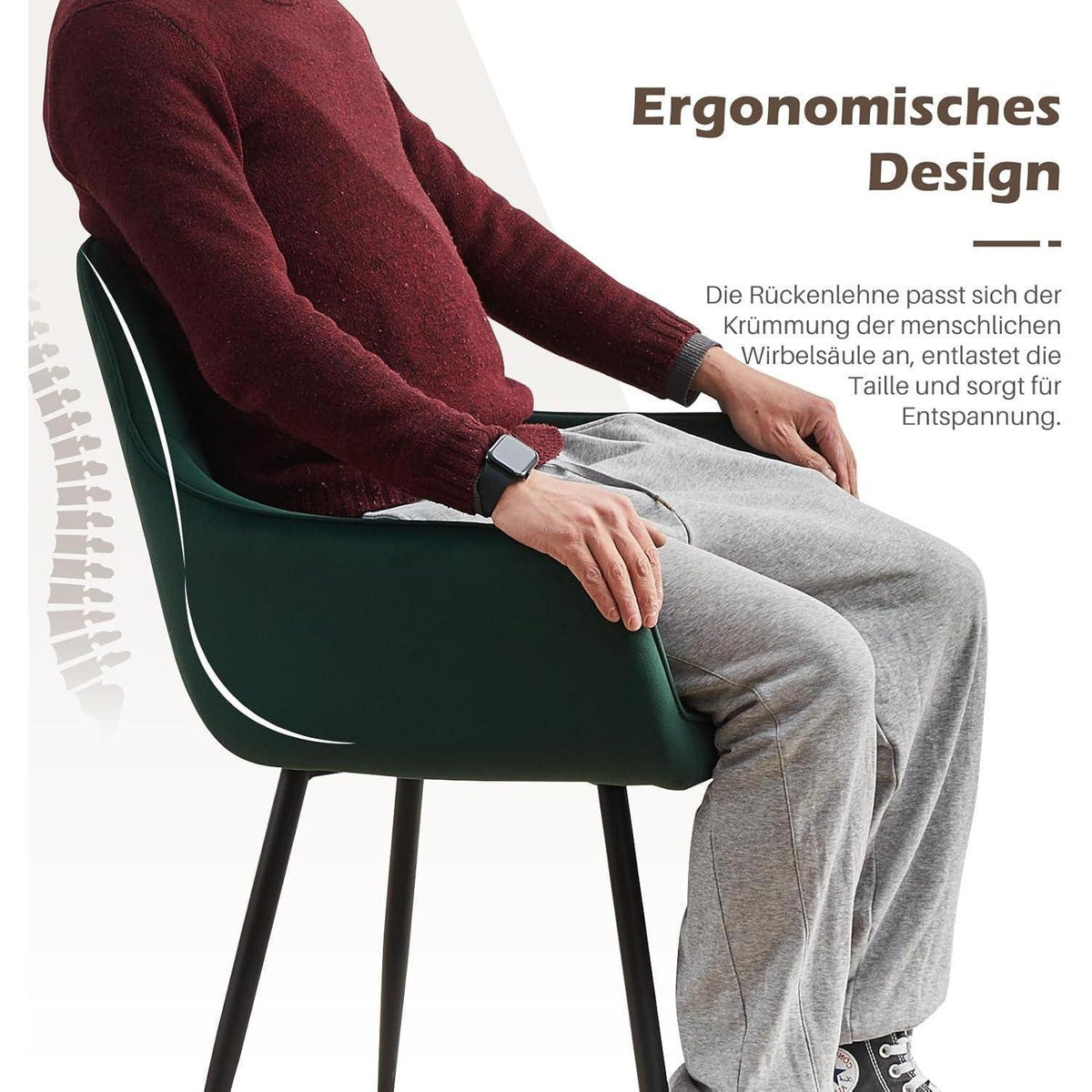 Samt Esszimmerstühle 4er Set mit Armlehnen, Grün