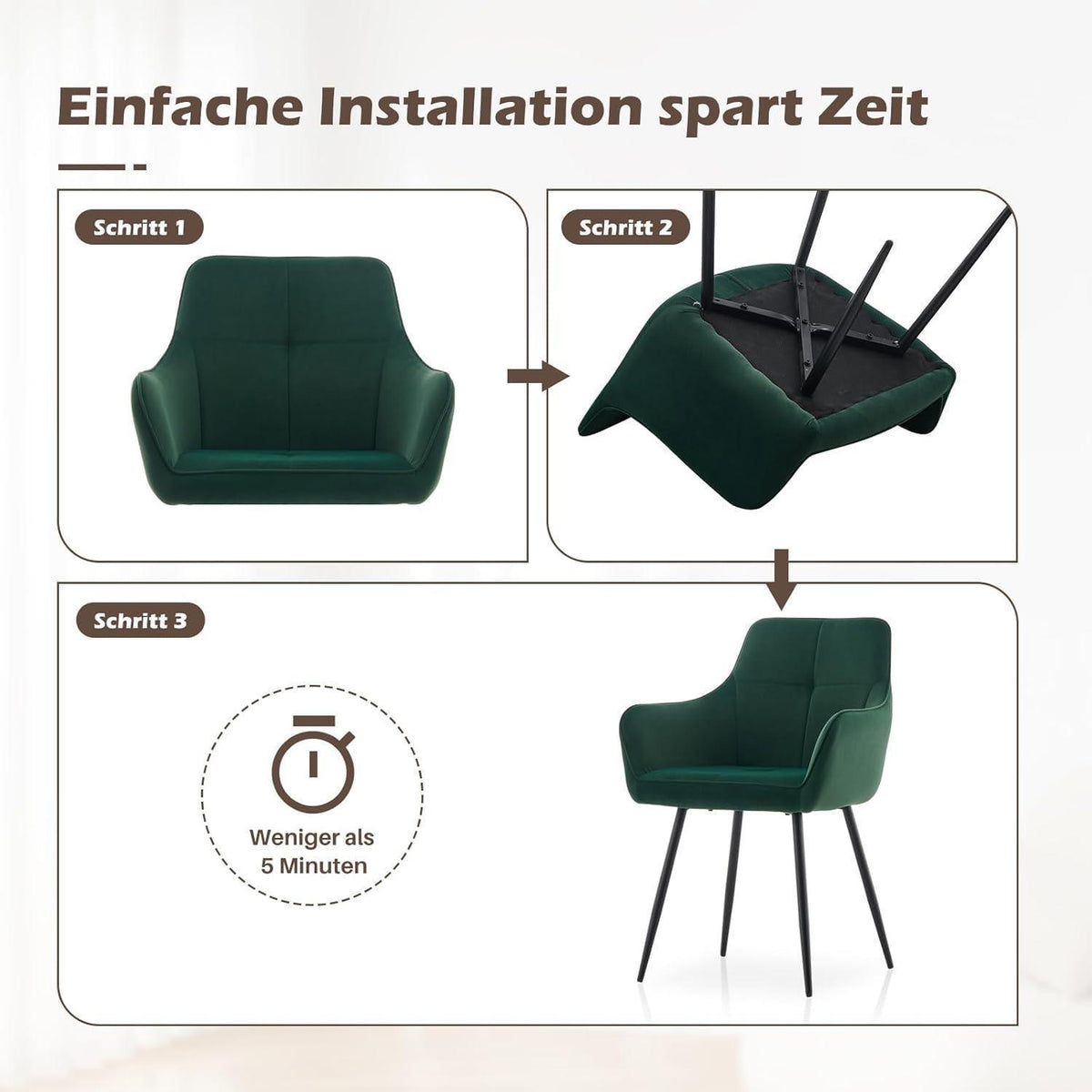 Samt Esszimmerstühle 4er Set mit Armlehnen, Grün