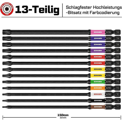 Torx Schrauber Bit Set 13tlg. 150mm Schlagfest S2 Stahl Magnetisch