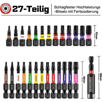 27-teiliges Torx Schrauber Bit Set, Schlagfest, 25/50mm, S2 Stahl