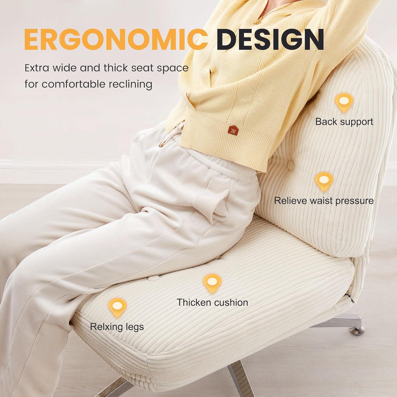 Ergonomischer Bürostuhl ohne Armlehne, Sessel mit großen Kissen