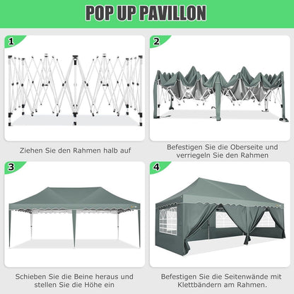 Faltpavillon 3x6 mit 6 Seitenwänden – Wasserdicht & Stabil