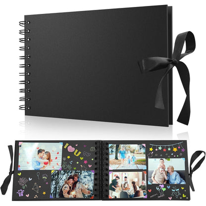 DIY Fotoalbum Schwarz 60 Seiten zum Selbstgestalten 24x17 cm