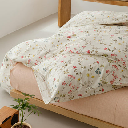 Blumen Bettwäsche Set 220x240 cm Beige Baumwolle 3tlg.