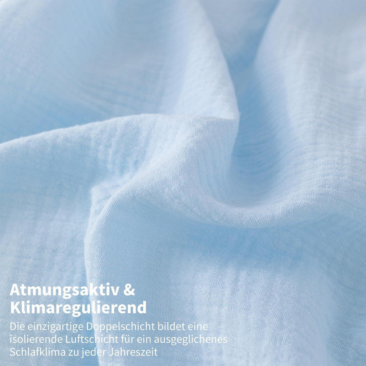 Doppelte Muslin Bettwäsche 200x200 Blau Grau – 3-teilig & Atmungsaktiv