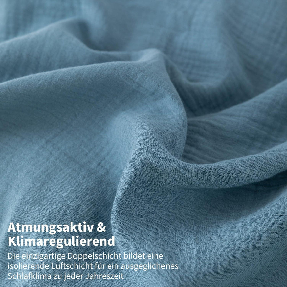 Doppelte Muslin Bettwäsche Petrol Grau 155x220 cm - 3-teilig