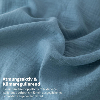 Doppelte Muslin Bettwäsche Petrol Grau 155x220 cm - 3-teilig